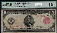 Fr.835b, 1914 $5 Cleveland Red Seal FRN, Choice Fine, PMG-15